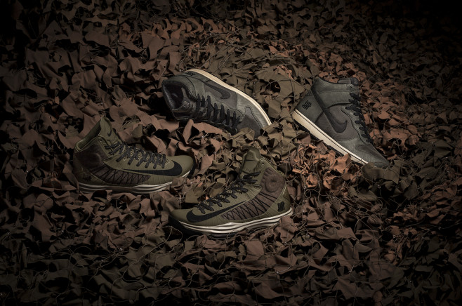 Nike x Undefeated Bring Back Pack系列受到軍隊野營背包的影響，以軍綠色鞋面搭配黑色Swoosh
