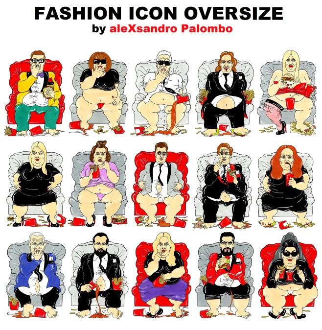 Fashion Icon Over Size Serie I LOVE FAT Art Painting Cartoon Illustration Satire Beauty Humor Chic by aleXsandro Palombo