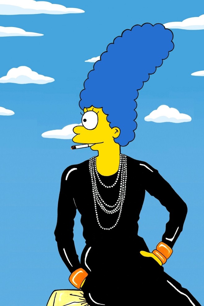 Marge Simpson Coco Chanel Famous Shot Campaign Art Cartoon Illustration Satire Sketch Fashion Luxury Style Iconic Shot Dresses all the time The simspsons  Humor Chic by aleXsandro Palombo 1