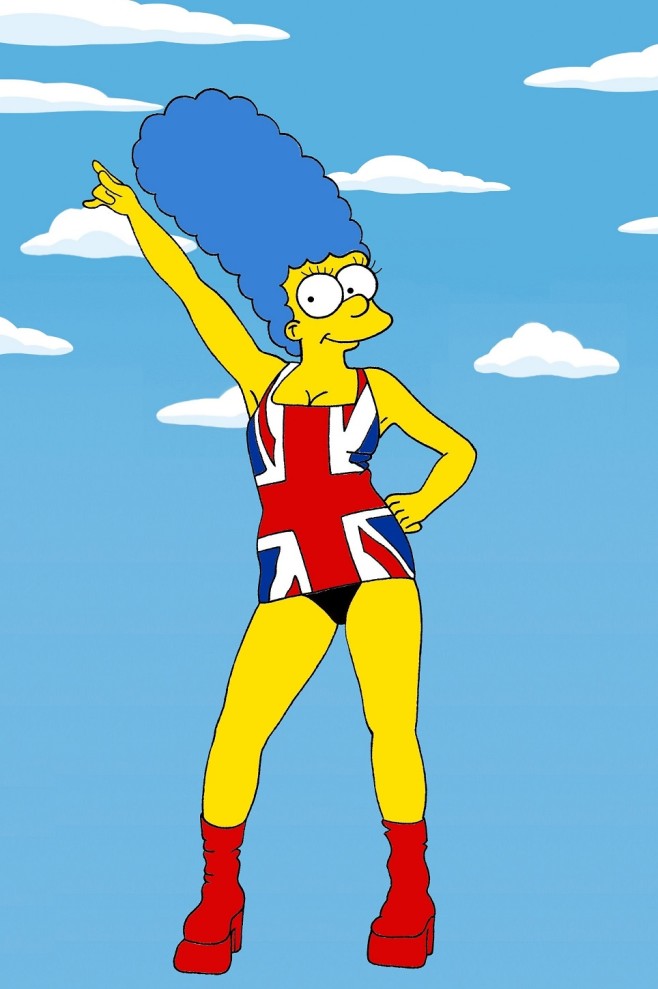 Marge Simpson Geri Halliwell union jack dress Art Cartoon Illustration Satire Sketch Fashion Luxury Style Iconic Dresses all the time The simspsons  Humor Chic by aleXsandro Palombo 1a