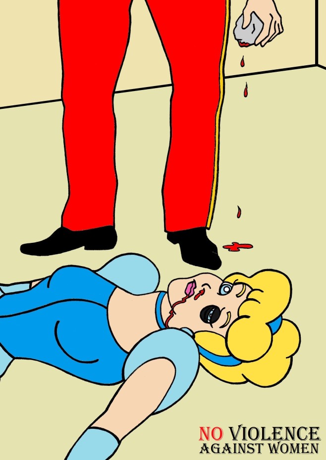 Cinderella and Prince Charming Art Portrait Social Campaign Domestic Woman Women's Violence Abuse Satire Cartoon Illustration Critic Humor Chic by aleXsandro Palombo 1