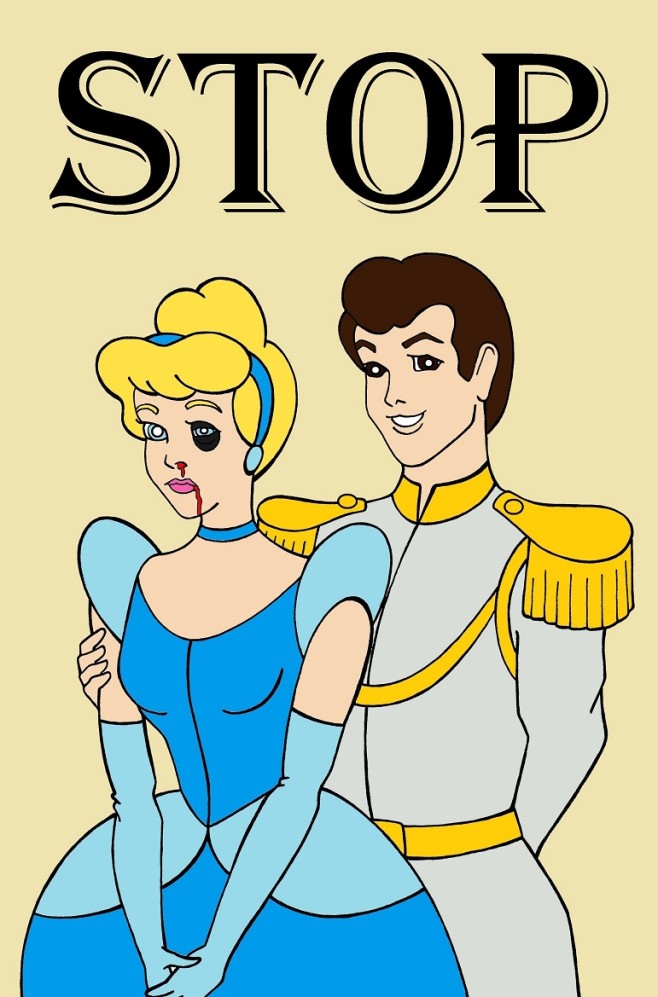 Cinderella and Prince Princess  Charming Art Portrait Social Campaign Domestic Woman Women's Violence Abuse Satire Cartoon Illustration Critic Humor Chic by aleXsandro Palombo 1
