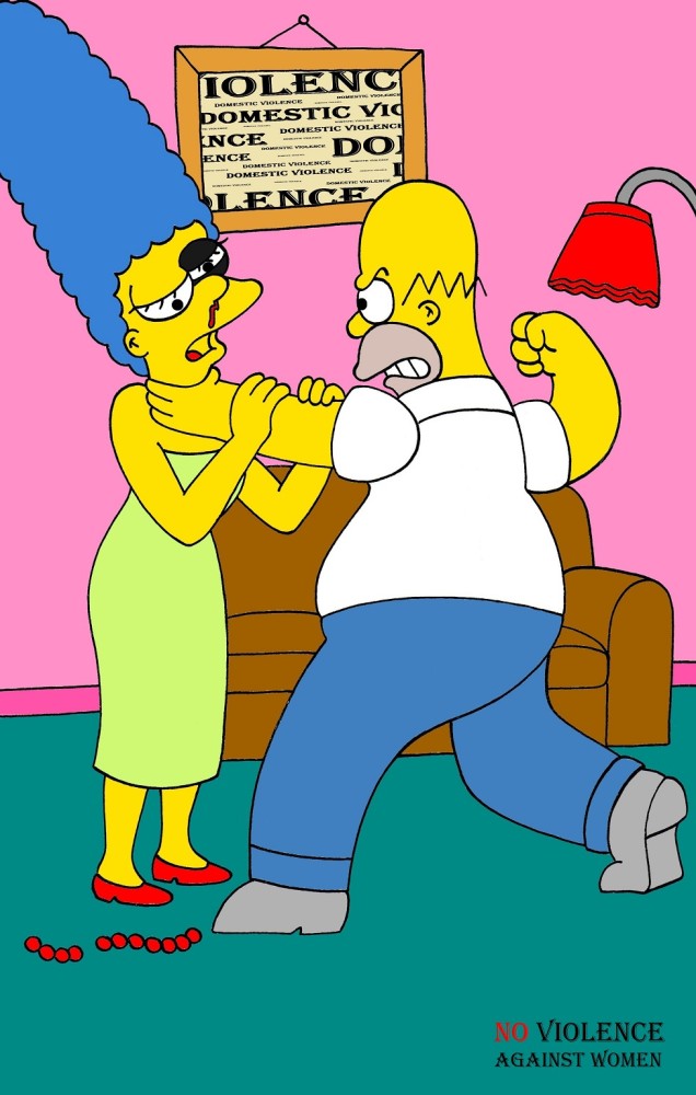 Homer and Marge Simpson The Simpsons Art Portrait Social Campaign Domestic Woman Women's Violence Abuse Satire Cartoon Illustration Critic Humor Chic by aleXsandro Palombo 1