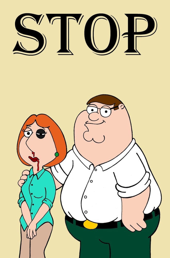 Peter and Lois Griffin Family Guy Art Portrait Social Campaign Domestic Woman Women's Violence Abuse Satire Stop Sketch Cartoon Illustration Critic Humor Chic by aleXsandro Palombo 1