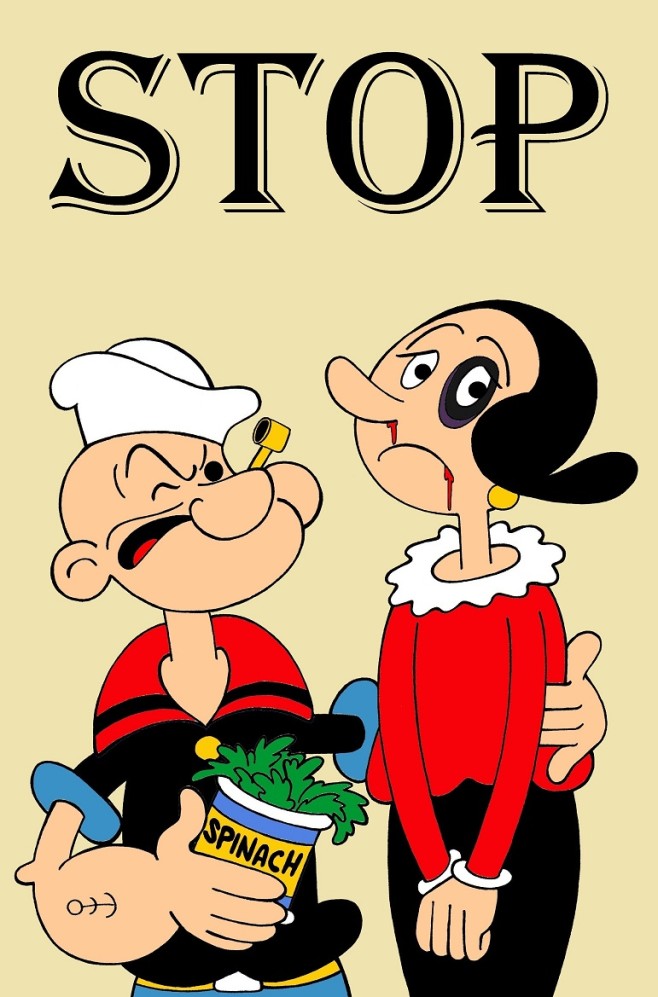 Popeye The Sailor Man and Olivie Art Portrait Social Campaign Domestic Woman Women's Violence Abuse Satire Stop Sketch Cartoon Illustration Critic Humor Chic by aleXsandro Palombo 1