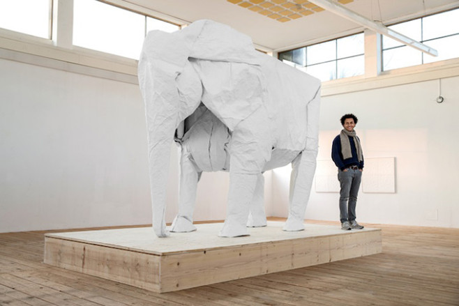 White-Elephant-A-LifeSize-Origami-Elephant-Folded-From-a-Single-Giant-Piece-of-1