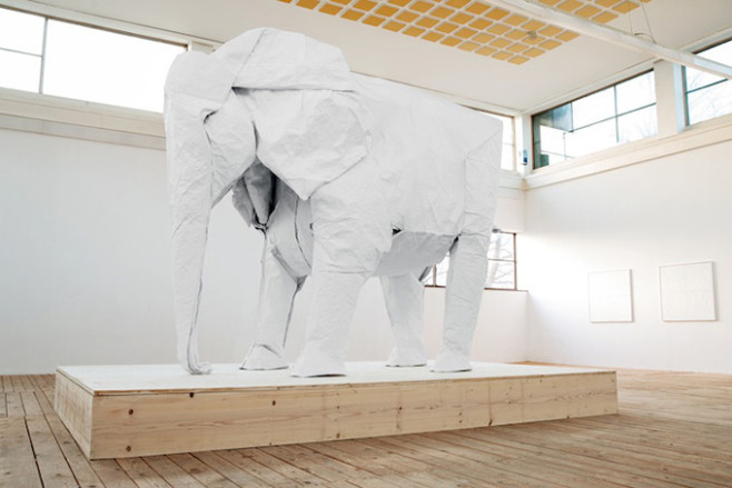 White-Elephant-A-LifeSize-Origami-Elephant-Folded-From-a-Single-Giant-Piece-of-2