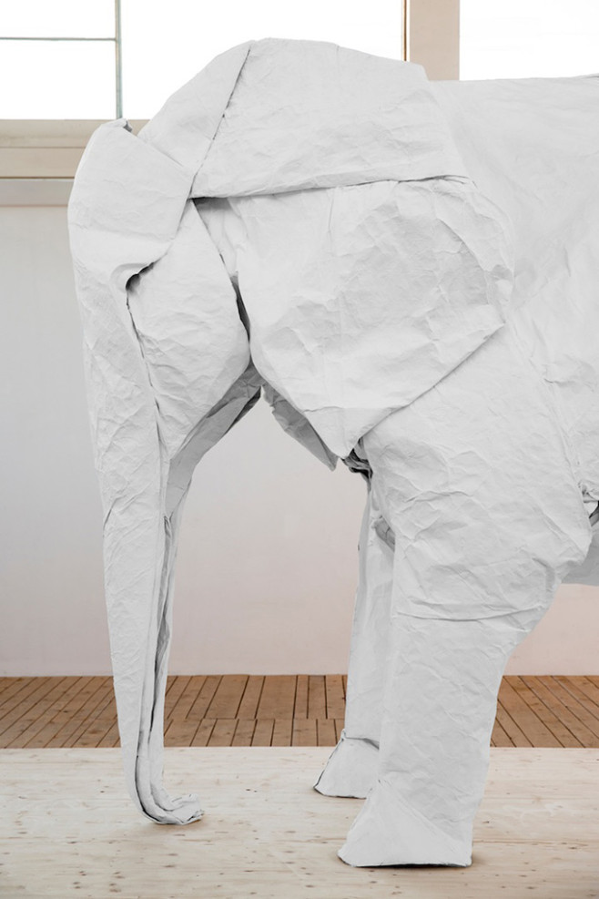 White-Elephant-A-LifeSize-Origami-Elephant-Folded-From-a-Single-Giant-Piece-of-3
