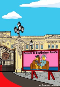 Princess-Kate-Middleton-Duchess-of-Cambridge-and-Queen-Elizabeth-Simpsonized-The-Simpsons-Buckingham-Palace-Art-Cartoon-Illustration-Style-Best-Dresses-Look-Fashion-Royal-Icon-Artist-aleXsandro-Palombo-Humor-Chic-Web-1