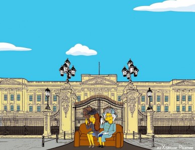 Princess-Kate-Middleton-Duchess-of-Cambridge-and-Queen-Elizabeth-Simpsonized-The-Simpsons-Buckingham-Palace-Art-Cartoon-Illustration-Style-Best-Dresses-Look-Fashion-Royal-Icon-Artist-aleXsandro-Palombo-Humor-Chic-Web-57-995x768