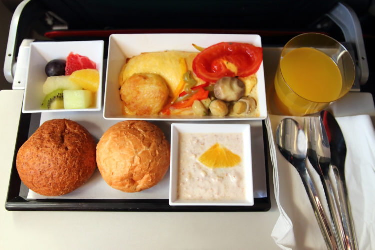 lunch in airplane - seafood meal