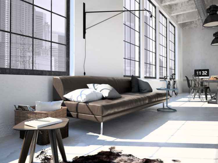 Contemporary workplace in a loft interior. 3d rendering