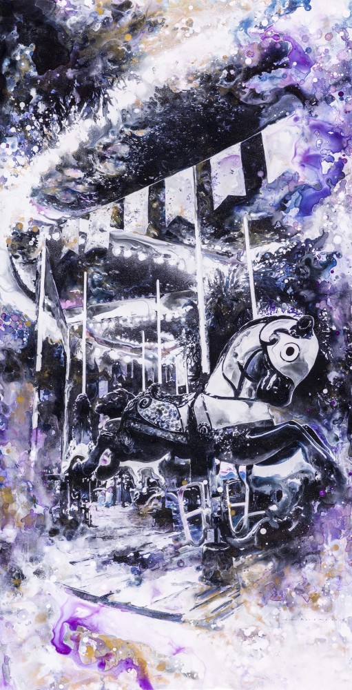 林葆靈, 旋轉木馬 VIII, 墨與壓克力於製圖膠片, 61 x 119cm, 2014