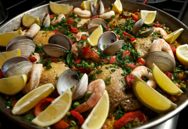 Chef Kim Mahan's paella, her family's traditional Christmas meal on Monday December 9, 2013. (Zachary Kaufman/The Columbian)