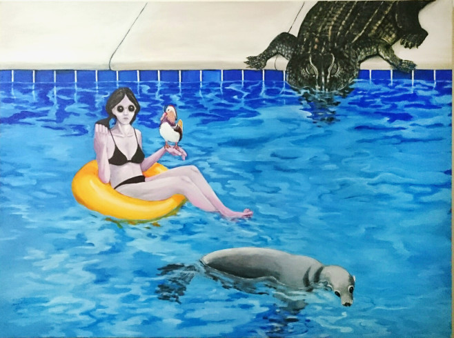 鴛鴦戲水，130×97cm，壓克力，畫布，2015