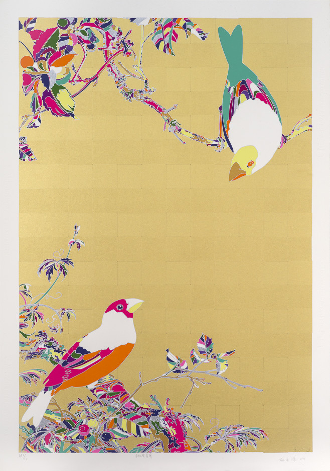 金地雙鳥圖