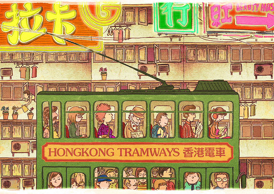 到了香港，老先生仍然在睡覺，電車上的乘客還是沒有人喚醒他