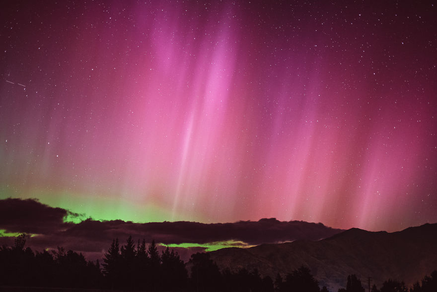 Southern lights (aurora australis) in Wanaka