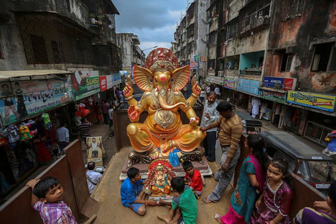 A golden statue of the Lord Ganesha