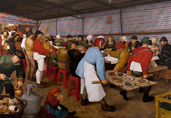 盧昉〈辦桌圖〉114x162cm 油彩畫布、木板 2012