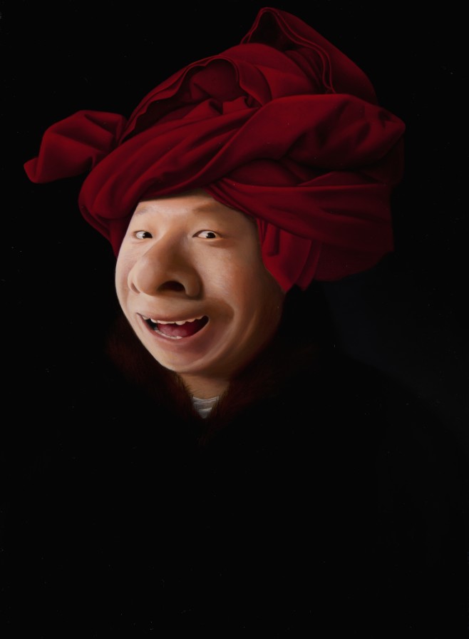 盧昉〈帶紅帽的大鼻子〉27x20cm 油彩畫布、木板 2012
