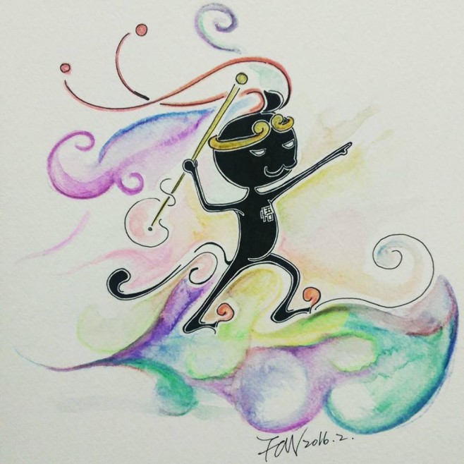 就是腳踏七色彩雲的小黑人..在猴年