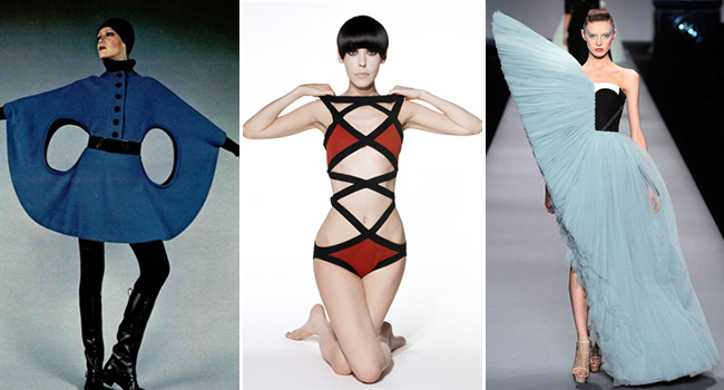 (左至右：Pierre Cardin Space Age Dress / Rudi Gernreich Roualt swimsuit,1971 / Viktor & Rolf 2010 Spring