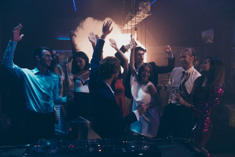 Careless, carefree, rest, relax, chill friends person dance moving on meeting, gathering, corporate, feast, festive party with great mood